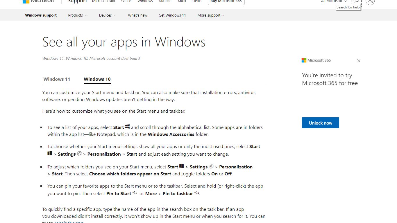 See all your apps in Windows - support.microsoft.com